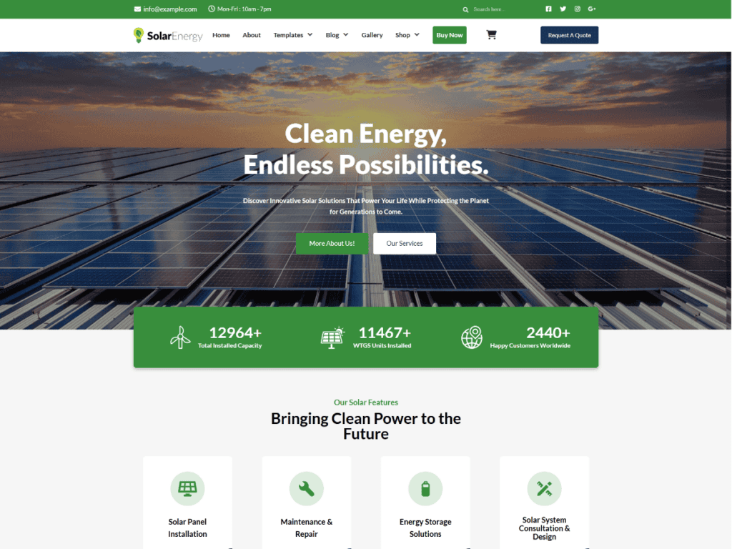 Solar WordPress Theme – Renewable Energy & Eco Website